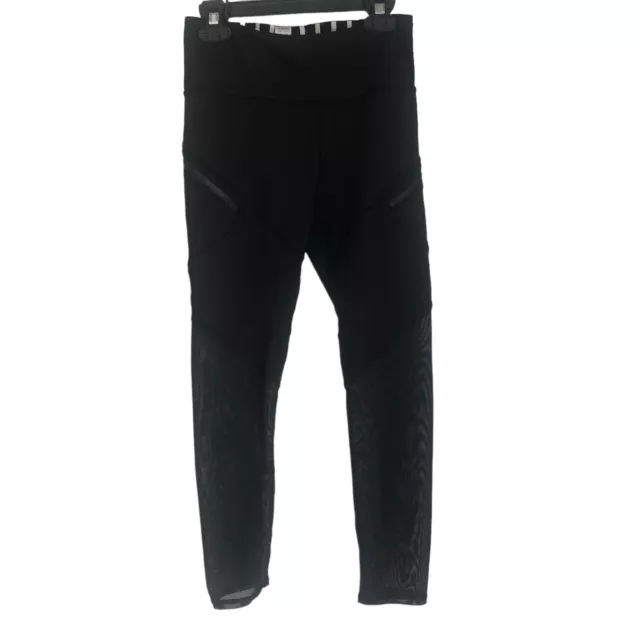 LULULEMON Girls Ivivva Size 12 Black Moto Leggings Pockets Mesh