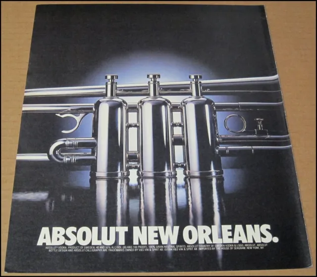 1994 Absolut New Orleans Absolut Vodka Print Ad 10x12 Advertisement Vintage Jazz