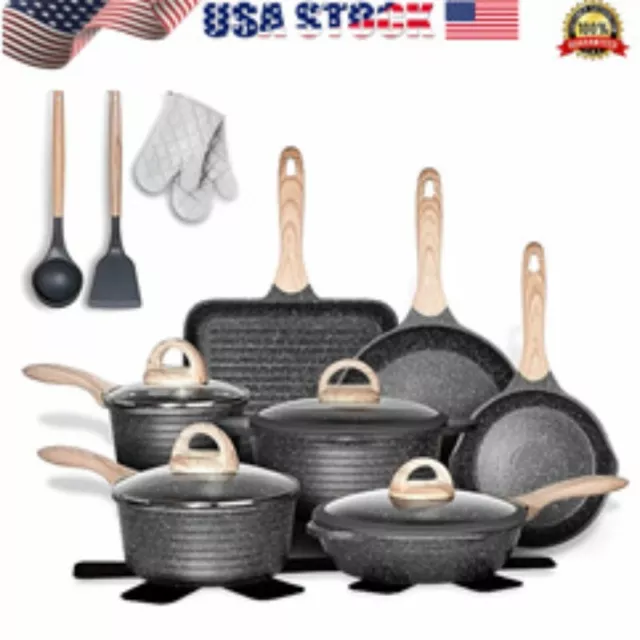 Nonstick Cookware Kitchen Pans Set 20PCS Granite Coating Cooking Heat Resistance