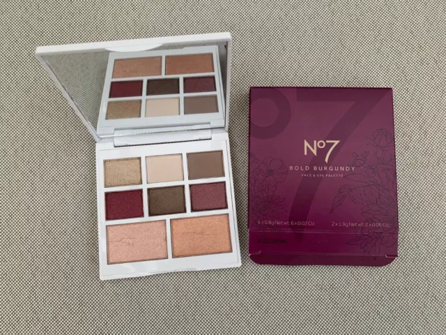 Boots No 7 Bold Burgundy Collection Face Eye Palette Eyeshadows Highlighter BNIB