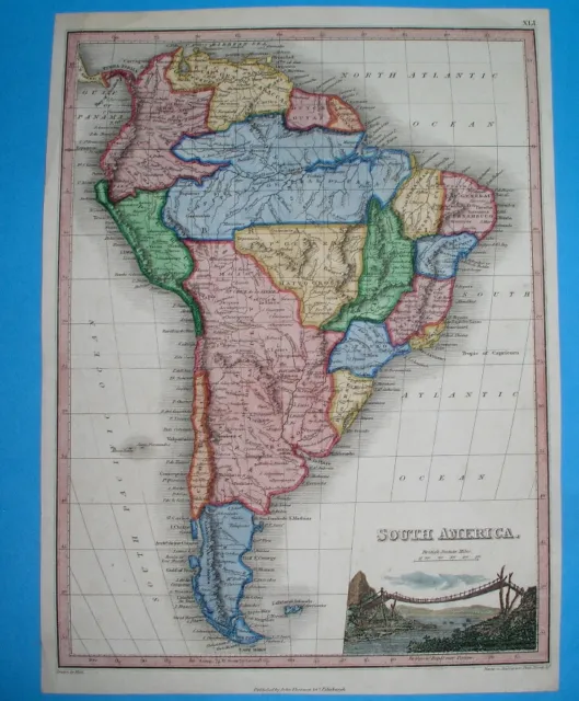 1825 Original Map South America Argentina Peru Bolivia Chile Colombia Patagonia