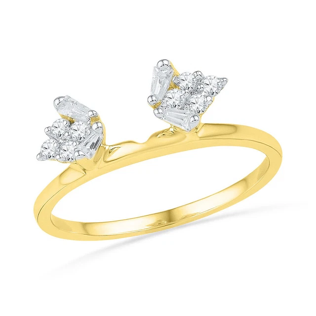 14K Yellow Gold Baguette Diamond Ring Guard Wrap Solitaire Enhancer 1/4 Ctw