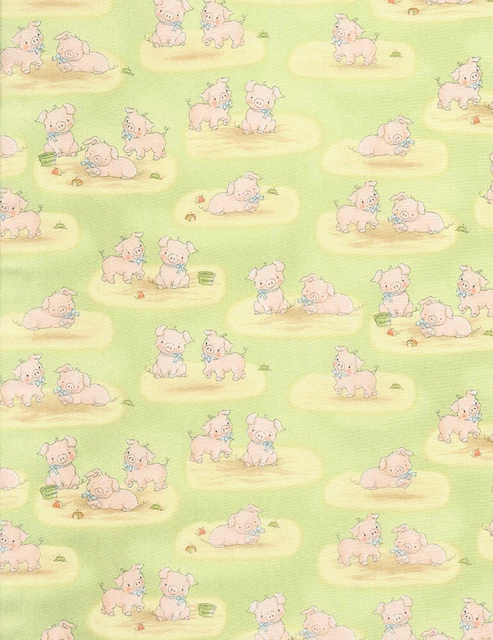 Trésors Intemporels Animaux De Ferme Porcs Sur Tissu Coton Vert Lapins-C5830-Vert