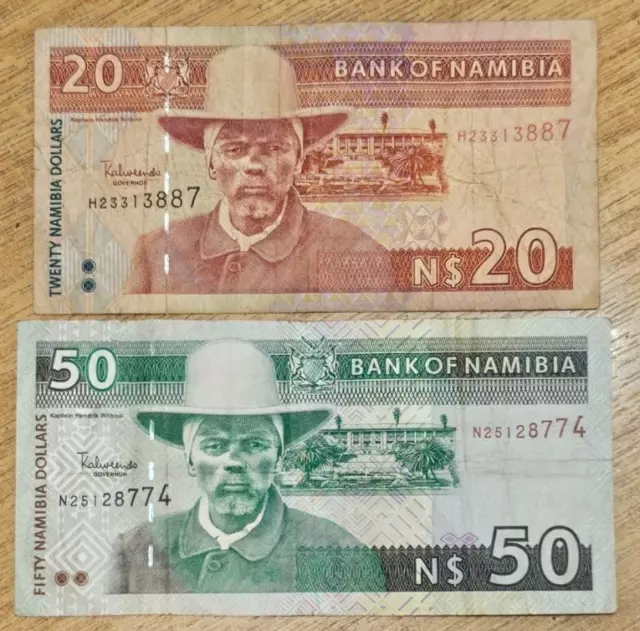 Due banconote Namibia 20 50 dollari