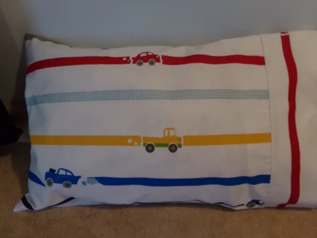 Travel-My Pillow-Toddler Size Pillowcase Cars & Trucks Stripes/Cuff  12" X 18"