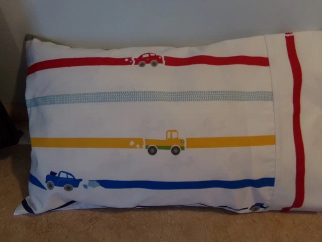 Travel-My Pillow-Toddler Size Pillowcase Cars & Trucks Stripes/Cuff  12" X 18"