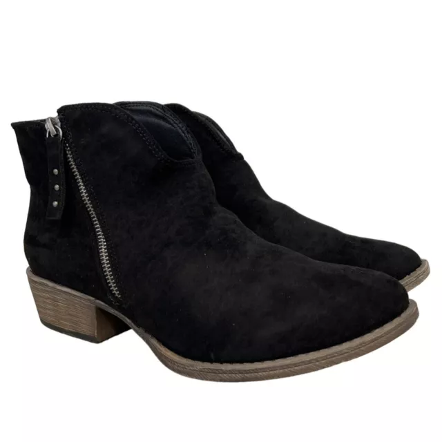 Very G Divine Ankle Boots Faux Suede Black Zip Block Heel Almond Toe Womens 6.5