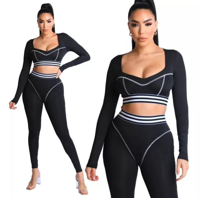 Sexy Beautiful Women's Elastic Reverse Crop Top And Pants Set