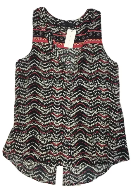 Sanctuary Womens Blouse  Size Large Black Split Neck Sleeveless Craft Shell $79