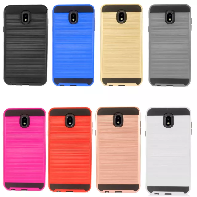 For Samsung Galaxy J7 V 2nd Gen Brushed Metal HYBRID Rubber Case Phone Cover