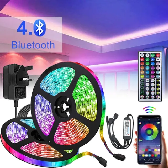 LED Strip Lights 5050 RGB Colour Changing Tape Bluetooth APP Room Decor UK Plug