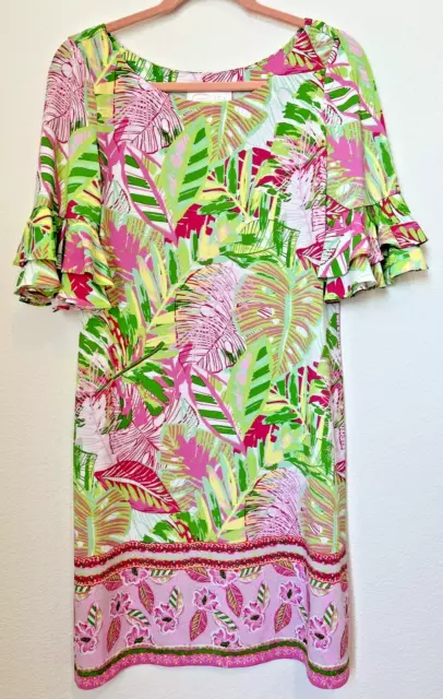 Pappagallo Erika Shift Dress Oasis Print Tropical Flutter Sleeve Women's Medium 3