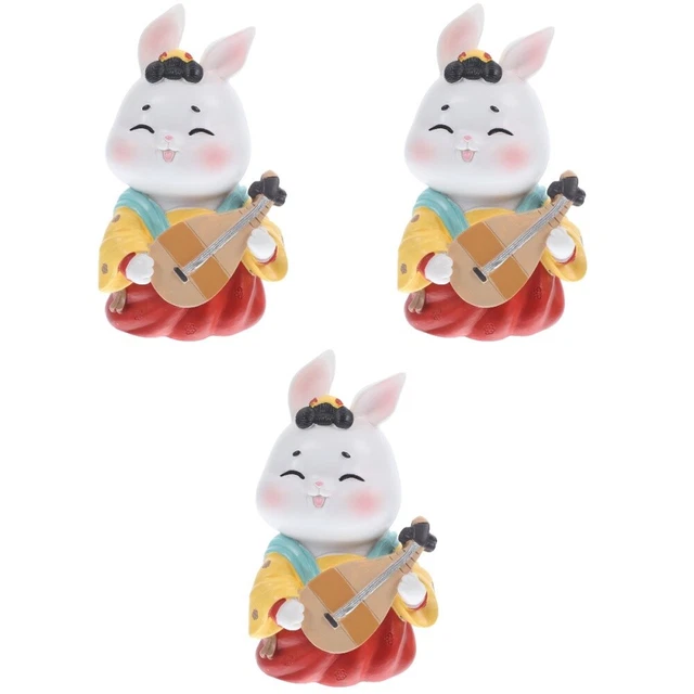3 Pack Ornement De Poupée Lapin Zodiaque Figurine Miniature Gâteau Lapins