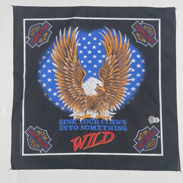 New VTG Harley Davidson Scarf Bandanna Eagle Flag 21" Square USA Licensed #44