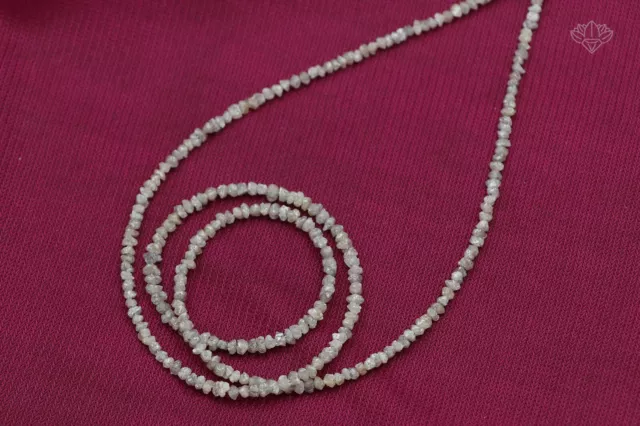 Grey Diamond Natural 20 Cts White Beads Rough Uncut Diamond Beads 16.5" Jewelry