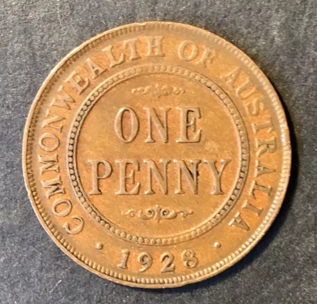1928 Penny Australian Predecimal Coin. KGV Penny. x 1 Coin Ungraded