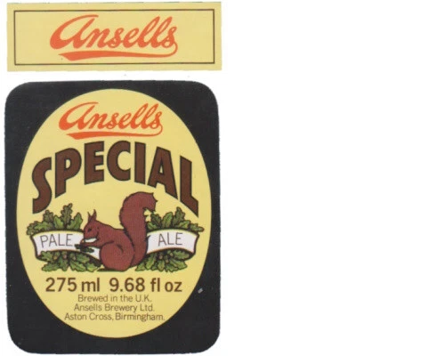 Ansells Breweries Special Pale Ale 275ml 9.68 fl oz Beer Bottle Label