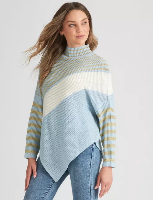 AU XS Womens Jumper - Long Winter Sweater - Blue Pullover