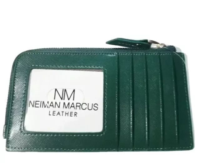 Neiman Marcus Saffiano Leather Silver Bifold Pull Out Wallet Snap
