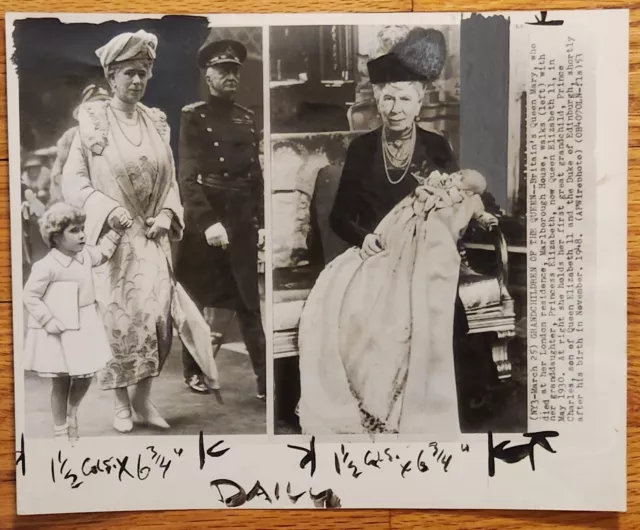 Queen Mary w/ Queen Elizabeth II & Prince Charles  Royalty Press Photo 1953