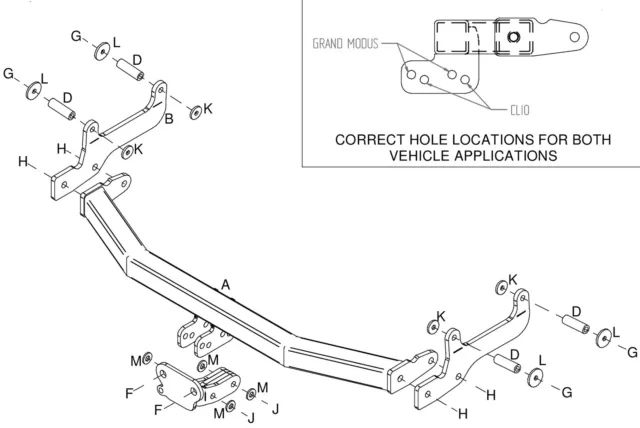 Towtrust Fixed Flange Towbar For Renault Grand Modus Hatchback 2008 To 2012