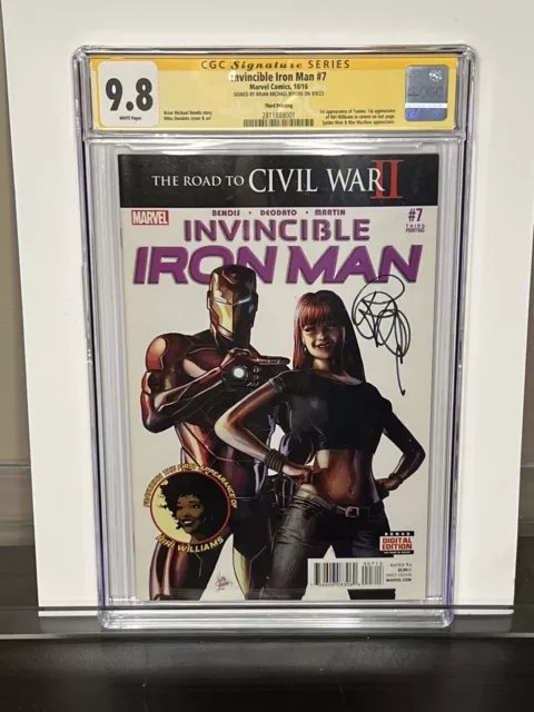 🔑 Invincible Iron Man #7 💎 CGC 9.8 SIGNED By Bendis 3rd Print 1st App. Riri 🔥