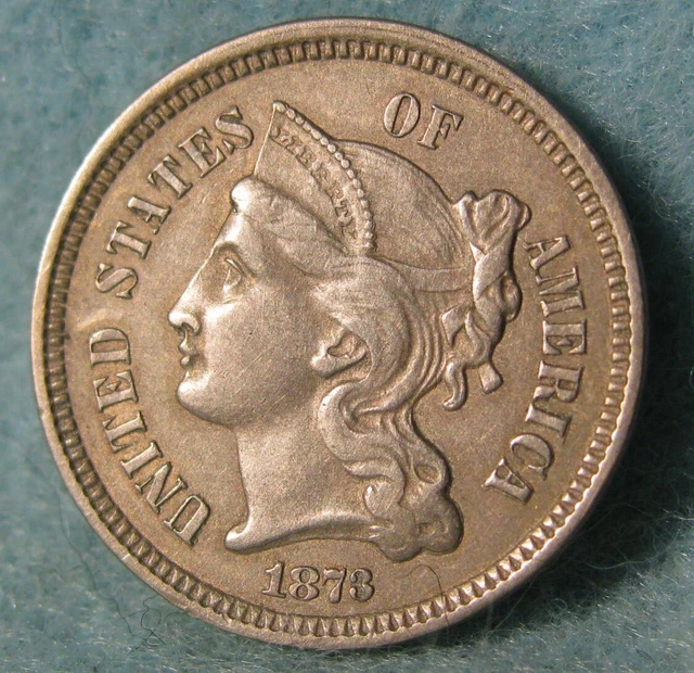 1873 Closed 3 Three Cent Nickel High Grade Old US Coin 1873 Closed 3 Three Cent Nickel High Grade Old US Coin