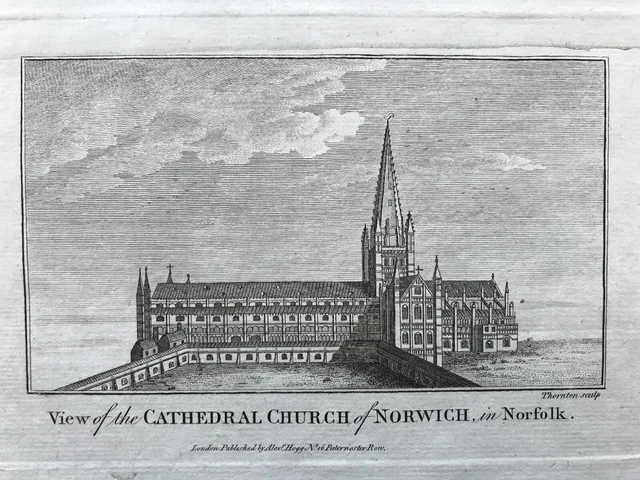 1784 Antique Print: Norwich Cathedral, Norfolk
