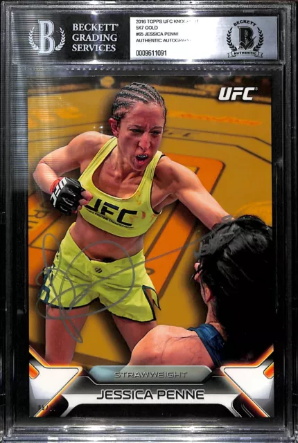 Jessica Penne Signed 2016 Topps UFC Knockout 5x7 Gold Card #65 BAS COA #/10 Auto