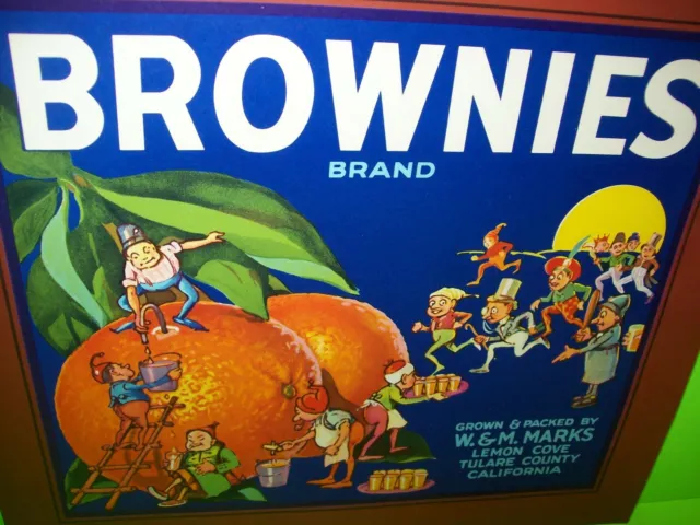 Brownies Crate Label Vintage 1940s Palmer Cox Dwarfs Elves Original NOS Fantasy