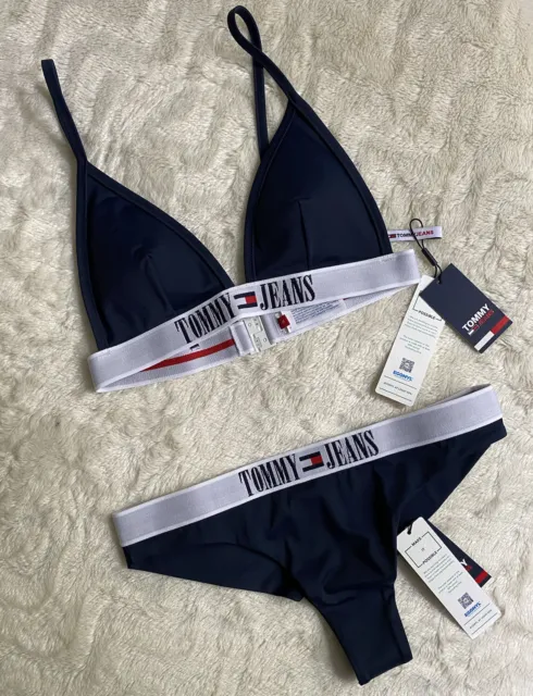 Set bikini Tommy Hilfiger jeans blu navy brasiliano taglia S nuovi