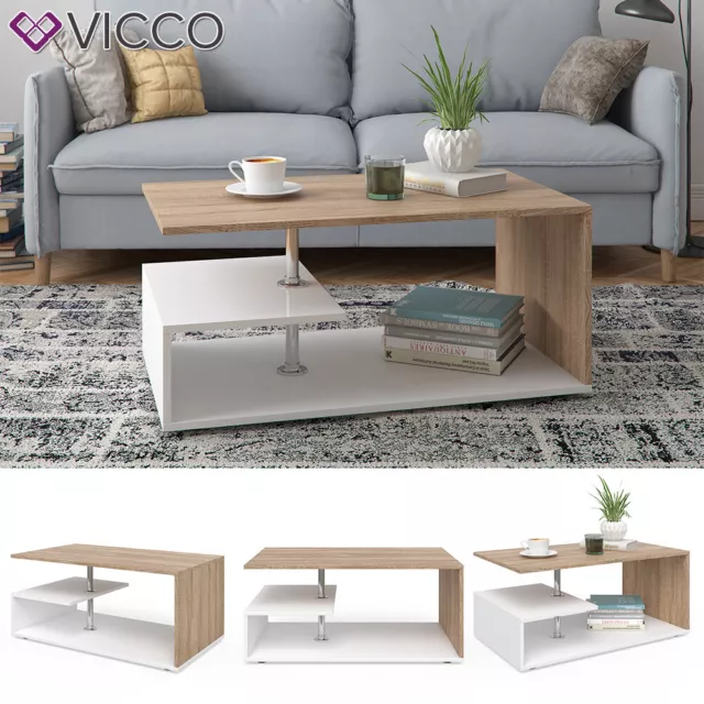 Table Basse Vicco Blanc Sonoma - 99,6x39,8cm Avec Rangement - Design Moderne Et Épuré