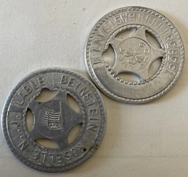 Vintage 2 Tokens Aluminum Personalized Letter Punch Good Luck-Love Coins