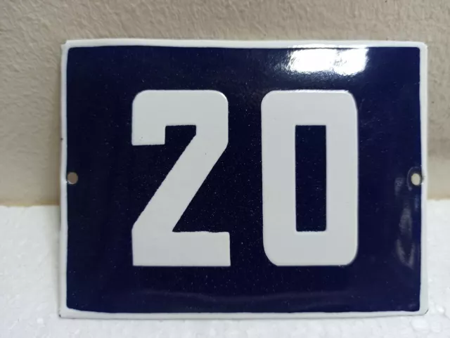 Vintage Enamel Sign Number 20 Blue House Door Street Plate Metal Porcelain Tin