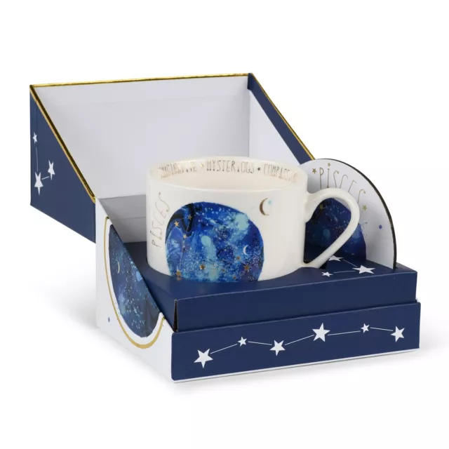 Pisces Zodiac Sign China Mug and Coaster Boxed Gift Set by Summer Thornton