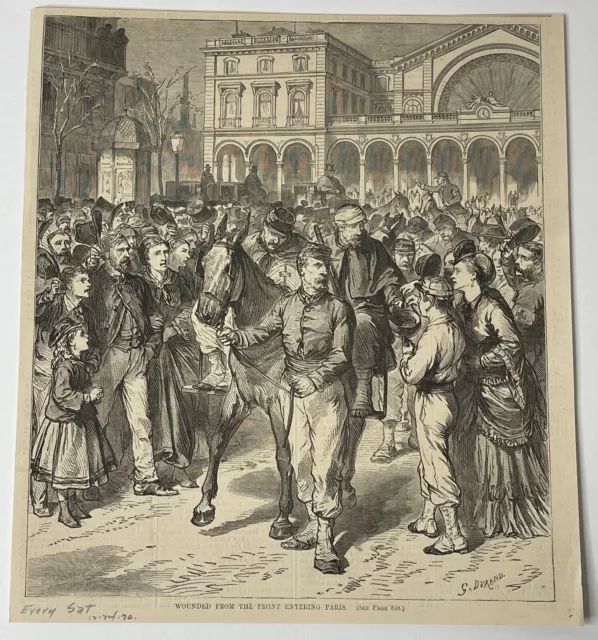 Vintage Print,Wounded From The Front Entering Paris,Every Saturday,December 1870