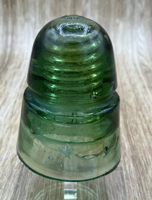 Olive green CD 145 Star Telegraph Glass Insulator Beehive Embossed Star