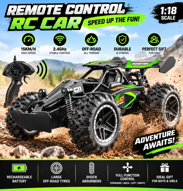 REMOTE CONTROL CARS – 2.4GHz High-Speed RC Car for Kids, 15KM/H 1:18 ...