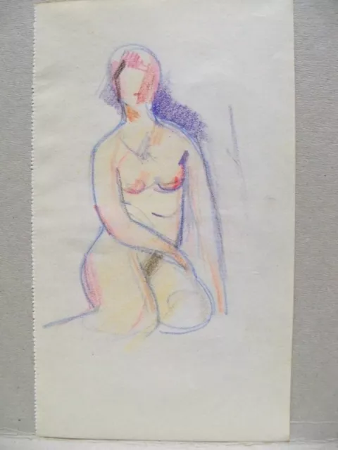 Henri BROCHET dessin couleur nue accroupie circa 1920