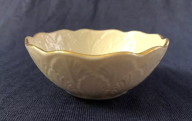 Vintage Lenox Ivory Greenfield Bowl with Scalloped Edge, Embossed with Gold Trim