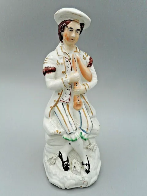 Antique Staffordshire Flatback Figure Of Scottish Piper - 7 Inches