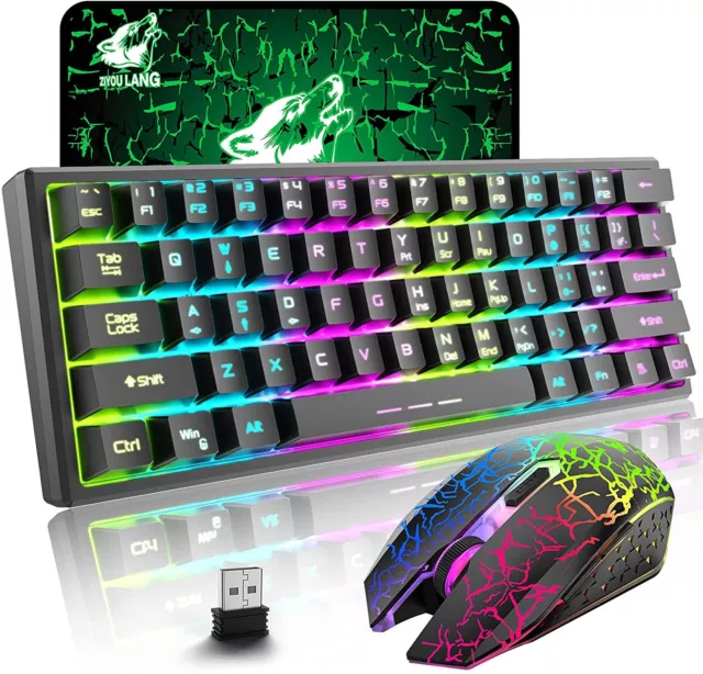 RGB Rainbow Backlit Wireless Gaming Keyboard And Mouse Set For PC MAC PS4 Xbox