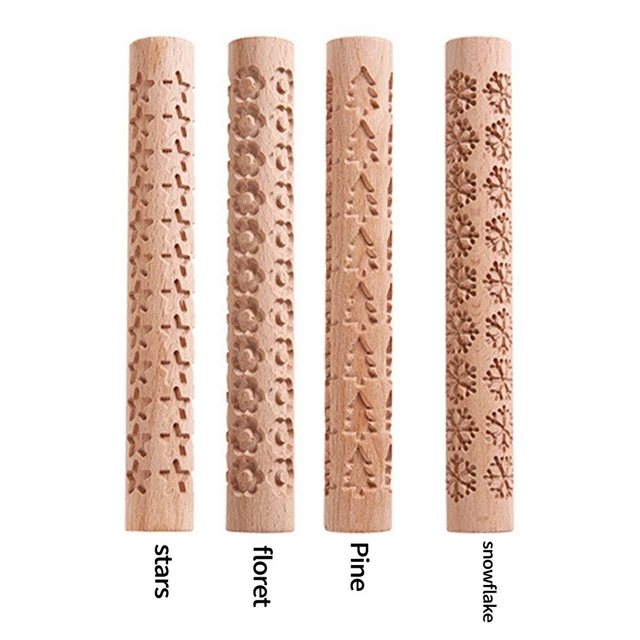 Alfiler rodante de alta calidad galletas en relieve no tóxico color madera profundamente impreso