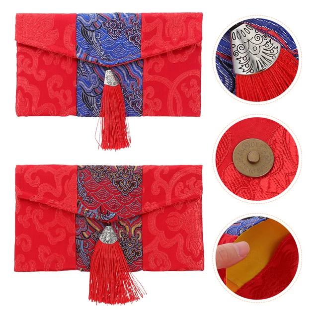 2 piezas Dinero Bordado Tradicional Bolsos Primavera Festival Boda Dinero Rojo