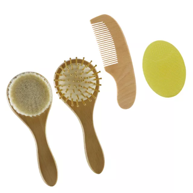 Baby Hair Brush Comb Set Wooden Grooming Kit for Newborn Infant Toddler-RO