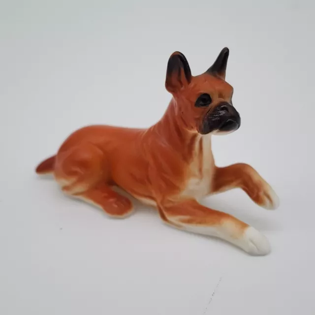 Bone China Mini Boxer Dog Figure Brown Vintage 1.5" Tall