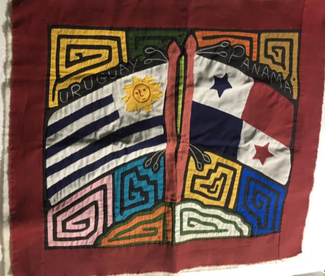 Vintage Mola Panama & Uruguay FLAGS Folk Art 17"Lx15”T