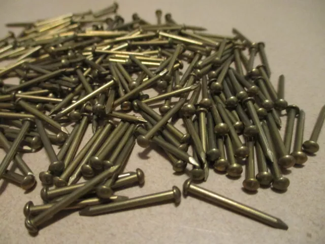 100--Vintage, 3/4" X #16 Solid Brass Brad Nails, Round Dome Head Escutcheon Pins