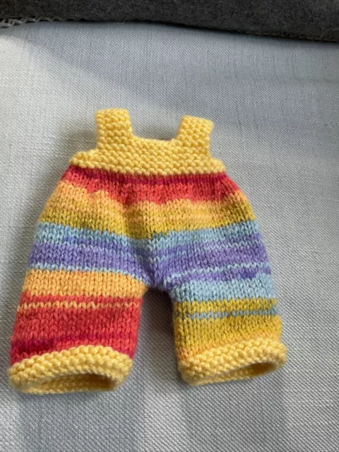 Hand Knitted Teddy Clothes , Dungarees , Shown On 8inch Bear, 3