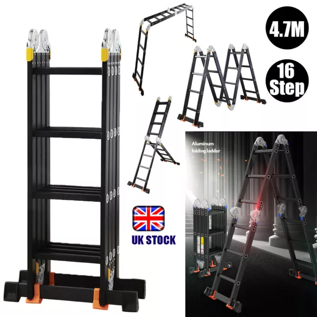 Telescopic Ladder Multi-Purpose Extendable Fold Aluminium 16 Steps Laders EN131